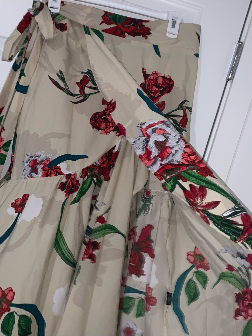 Floral Wrap Skirt in Beige with Red & Green - Picture 2 of 6